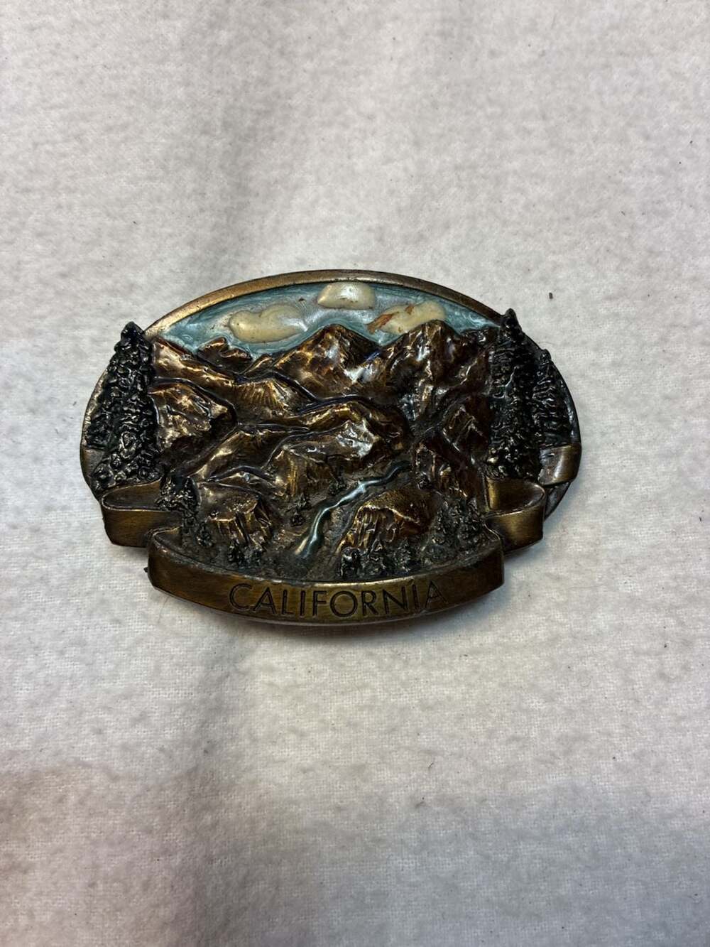 Vintage 1978 Bergamot Brass Works California Mountain Landscape Belt Buckle